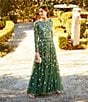 Color:Sage - Image 6 - Floral Beaded Crew Neck Long Sleeve Pleated Chiffon Gown