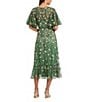 Mac Duggal Floral Beaded Mesh Flutter Sleeve Midi Dress, Color:Sage - Image 2