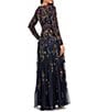 Mac Duggal Floral Beaded Mesh Long Sleeve A-Line Gown, Color:Midnight Multi - Image 2