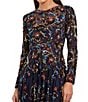 Mac Duggal Floral Beaded Mesh Long Sleeve A-Line Gown, Color:Midnight Multi - Image 3