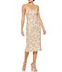 Color:Nude Multi - Image 1 - Floral Beaded Scoop Neck Sleeveless Sheath Midi Dress