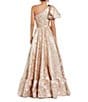Mac Duggal Floral Brocade One Bow Shoulder High Low A-Line Gown, Color:Pink Multi - Image 2