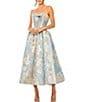 Mac Duggal Floral Brocade Strapless Sleeveless Gathered Skirt Side Pocket Midi A-Line Dress, Color:Blue Multi - Image 1