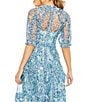 Color:Blue Multi - Image 4 - Floral Print Chiffon Short Puffed Sleeve High Neck Midi Dress