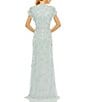 Mac Duggal Floral Embellished Mesh Crew Neck Short Flutter Sleeve Gown, Color:Periwinkle - Image 2
