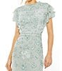 Mac Duggal Floral Embellished Mesh Crew Neck Short Flutter Sleeve Gown, Color:Periwinkle - Image 3