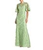 Mac Duggal Floral Embellished Net Crew Neck Short Flutter Sleeve Gown - Image 1