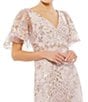Mac Duggal Floral Embellished Mesh V-Neck Flutter Short Sleeve Sheath Dress, Color:Rose Pink - Image 3