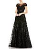 Mac Duggal Floral Embellished Round Neck Cap Sleeve A-Line Gown - Image 1