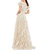 Color:Ivory Nude - Image 2 - Floral Embellished V-Neck Short Ruffle Sleeve Ball Gown
