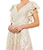 Color:Ivory Nude - Image 3 - Floral Embellished V-Neck Short Ruffle Sleeve Ball Gown