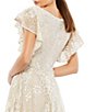Color:Ivory Nude - Image 4 - Floral Embellished V-Neck Short Ruffle Sleeve Ball Gown