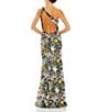 Mac Duggal Floral Embellished Sequin One Shoulder Sleeveless Open Back Sheath Gown, Color:Black Multi - Image 2