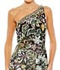 Mac Duggal Floral Embellished Sequin One Shoulder Sleeveless Open Back Sheath Gown, Color:Black Multi - Image 3