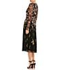 Color:Black/Multi - Image 2 - Floral Print Embroidered Long Sleeve Surplice V-Neck A-Line Midi Dress