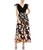 Mac Duggal Floral Embroidered V-Neck Cap Flutter Sleeve Dress, Color:Black Multi - Image 1