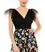 Mac Duggal Floral Embroidered V-Neck Cap Flutter Sleeve Dress, Color:Black Multi - Image 3