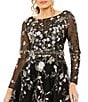 Color:Black - Image 3 - Floral Embroidery Scoop Neckline Long Sleeve Fit and Flare Midi Dress