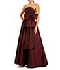 Mac Duggal Floral Jacquard Strapless With Bow A-Line Gown - Image 1