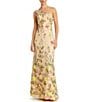 Color:Yellow Multi - Image 1 - Floral Lace Embroidered One Shoulder Sleeveless Gown