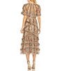 Mac Duggal Floral Print Ruffle Embellished Short Flutter Sleeve Crew Neck Midi Dress, Color:Beige Multi - Image 2