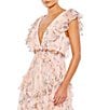 Mac Duggal Floral Print Tiered Ruffle Hem Deep V-Neck Sleeveless Embellished Waist Open Back Gown, Color:Pink Multi - Image 3