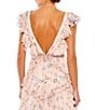 Mac Duggal Floral Print Tiered Ruffle Hem Deep V-Neck Sleeveless Embellished Waist Open Back Gown, Color:Pink Multi - Image 4