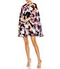 Color:Multi - Image 1 - Floral Ruffle Jewel Neckline Cape Sleeve Mini Dress