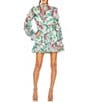 Color:Green Multi - Image 1 - Floral Ruffle Sleeve Illusion Mock Neck Mini Dress