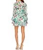 Color:Green Multi - Image 2 - Floral Ruffle Sleeve Illusion Mock Neck Mini Dress
