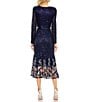 Color:Midnight - Image 2 - Floral Sequin and Beaded Surplice V-Neck Long Sleeve Midi Dress