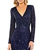 Color:Midnight - Image 3 - Floral Sequin and Beaded Surplice V-Neck Long Sleeve Midi Dress