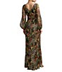 Mac Duggal Floral Print Sequin Boat Neck Long Sleeve Front Slit Gown - Image 2