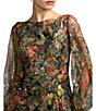 Mac Duggal Floral Print Sequin Boat Neck Long Sleeve Front Slit Gown - Image 3