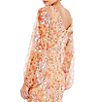 Color:Apricot - Image 4 - Floral Print Sequin Boat Neck Long Sleeve Front Slit Gown