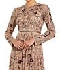 Mac Duggal Floral Sequin Embellished Mesh High Neck Long Sleeves Beaded Waist A-Line Gown Gown, Color:Mocha - Image 3