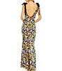 Color:Black Multi - Image 2 - Floral Sequin Low V Back Bow Tie Strap Detail V-Neck Column Gown