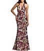 Mac Duggal Floral Sequin Sleeveless Cowl Back Column Gown - Image 1