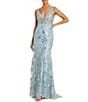 Mac Duggal Floral V-Neck Sleeveless Low Scoop Back Detail Sheath Gown, Color:Seafoam - Image 1