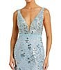Mac Duggal Floral V-Neck Sleeveless Low Scoop Back Detail Sheath Gown, Color:Seafoam - Image 3