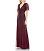 Mac Duggal Flutter Short Sleeve Surplice V-Neck Beaded Sheath Gown, Color:Aubergine - Image 1
