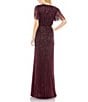 Mac Duggal Flutter Short Sleeve Surplice V-Neck Beaded Sheath Gown, Color:Aubergine - Image 2