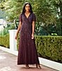 Mac Duggal Flutter Short Sleeve Surplice V-Neck Beaded Sheath Gown, Color:Aubergine - Image 4