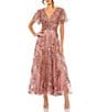 Mac Duggal Flutter Sleeve Faux Wrap Embellished A Line Gown, Color:Mauve - Image 1