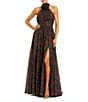 Mac Duggal Halger Floral Chiffon Maxi Dress with Flower Applique, Color:Black Multi - Image 1