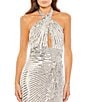 Mac Duggal Halter Keyhole Neck Sequin Front Slit Column Gown, Color:Nude Silver - Image 3
