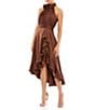 Mac Duggal Halter Mock Neck Sleeveless Ruffle High-Low A-Line Dress, Color:Chocolate - Image 1