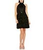 Color:Black - Image 1 - Halter Neck Tiered Sequin Mesh A-Line Dress