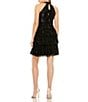 Color:Black - Image 2 - Halter Neck Tiered Sequin Mesh A-Line Dress