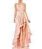 Mac Duggal Halter Neckline Hilo Hem Satin Charmeuse Ballgown, Color:Rose - Image 1